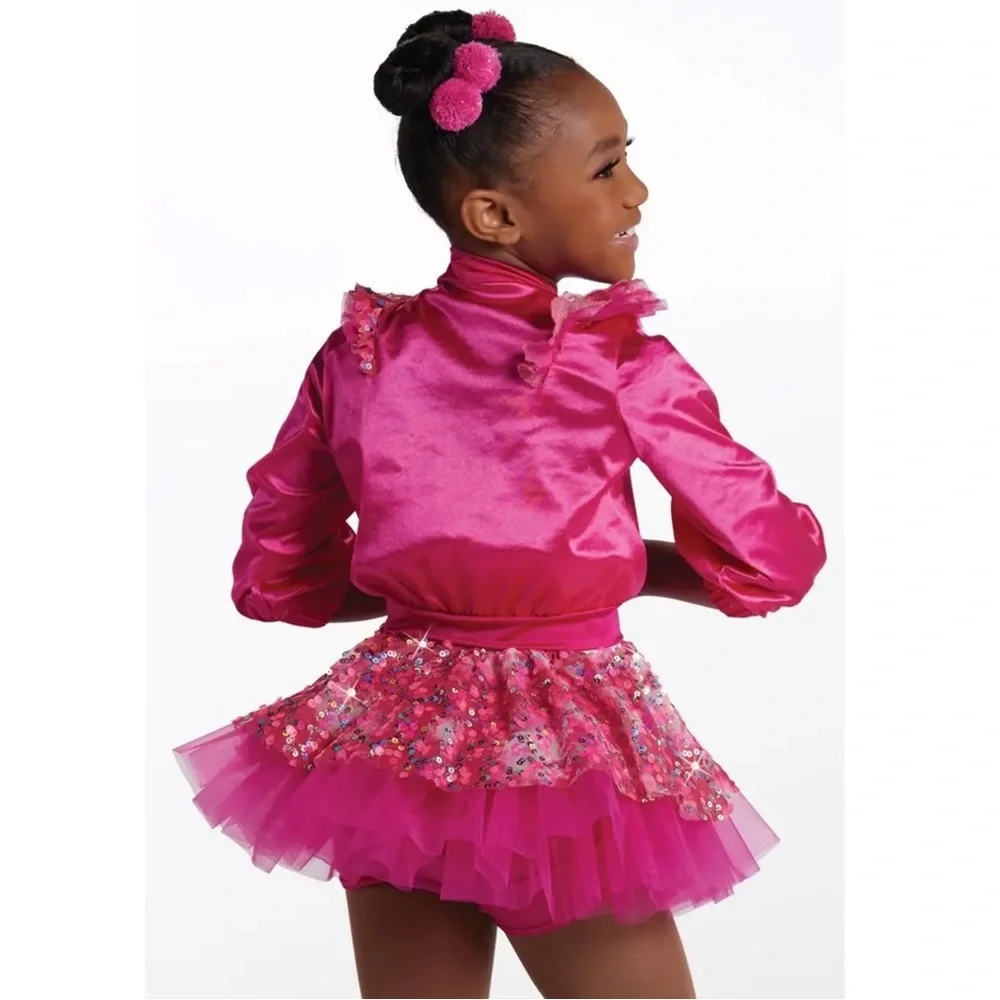 Weissman Showtime| Hair Up Two Piece Fuchsia Sequin Biketard Dance Costume SC IC